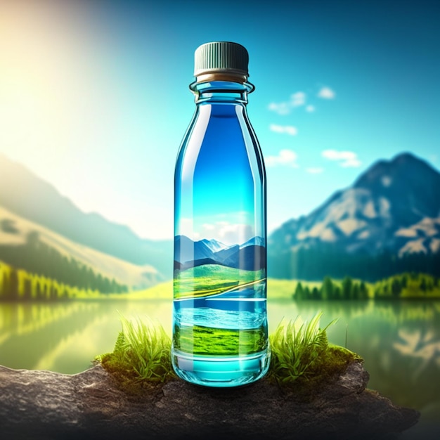 Bottle with water on the nature backgroundGenerative AI