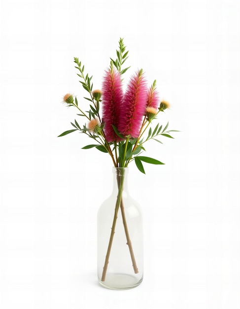 Photo bottlebrush flower vase on a white background