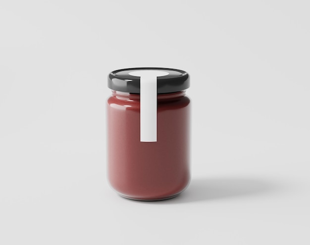 Bottled jam on a white background glass bottle with label