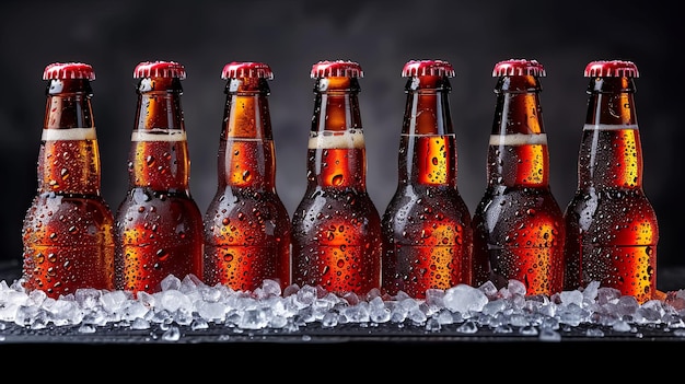 Bottles of beer chilling in ice Soft light International Beer Day