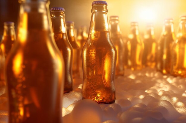 Bottles of beer on ice with AI generated