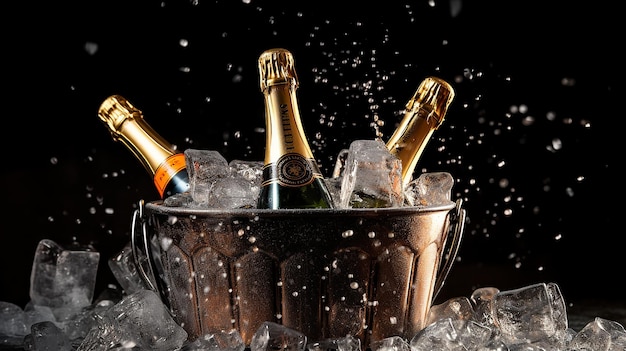 Bottles of champagne soak In an ice bucket Concept 3D