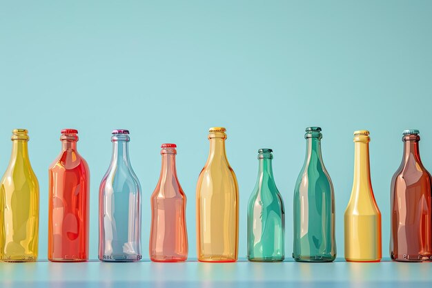 Photo bottles of different colors with different colors and shapes on them