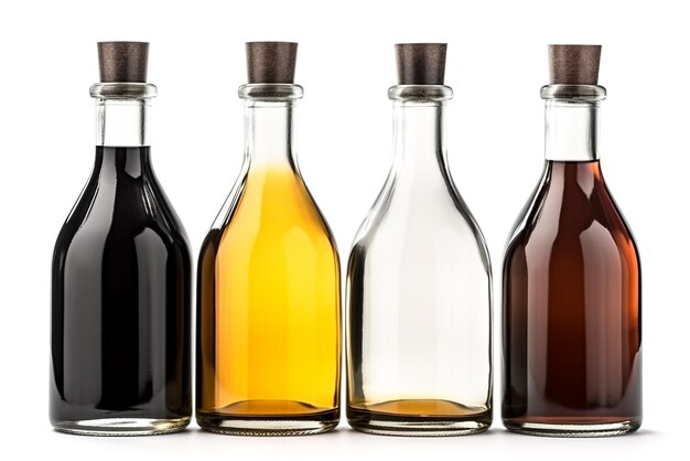 Bottles of different types of cooking oil isolated on a white background Generative AI