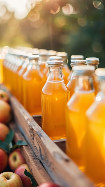 Photo bottles of freshly pressed apple cider orchard products farm produce