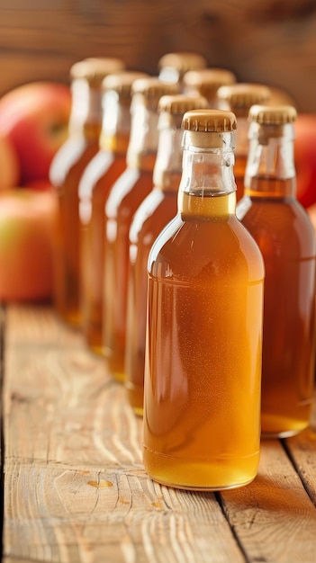 Photo bottles of freshly pressed apple cider orchard products farm produce