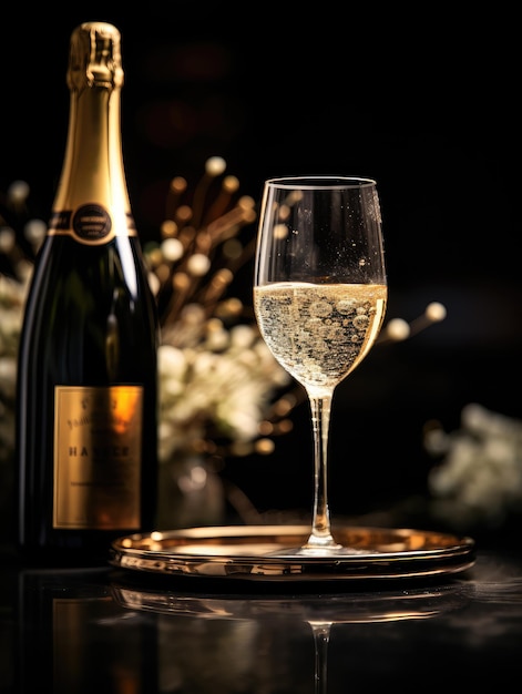 Bottles and glasses of champagne served in a restaurant that provides a romantic dinner