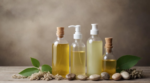 Photo bottles of olive oil and a bottle of olive oil