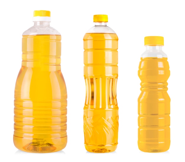 The Bottles of sunflower oil isolated on white