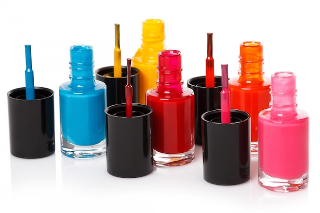 Bottles with a colorful nail polish