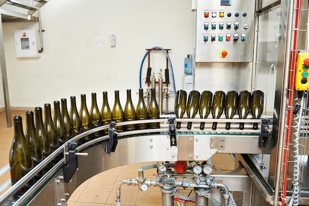 Bottling and sealing conveyor line at winery