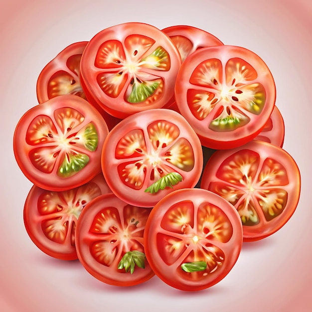 Photo bottom view red tomatoes slices decorate