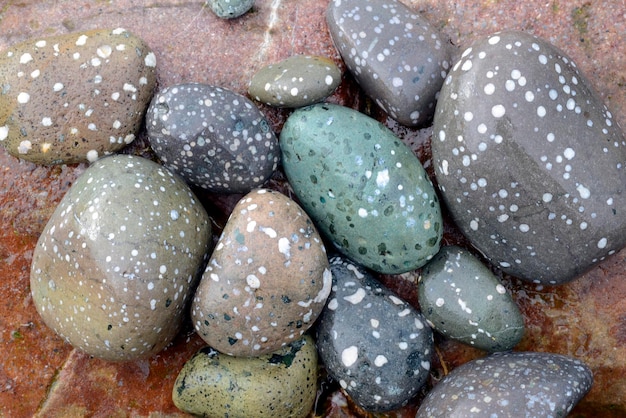 Boulders eroded by sea waves on a beach