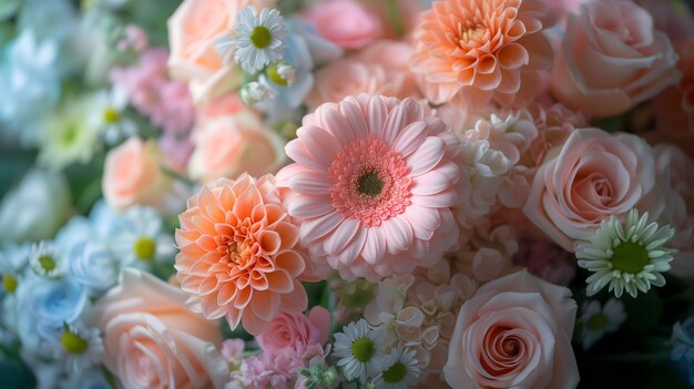 Bountiful bouquet of mixed flowers in pastel colors