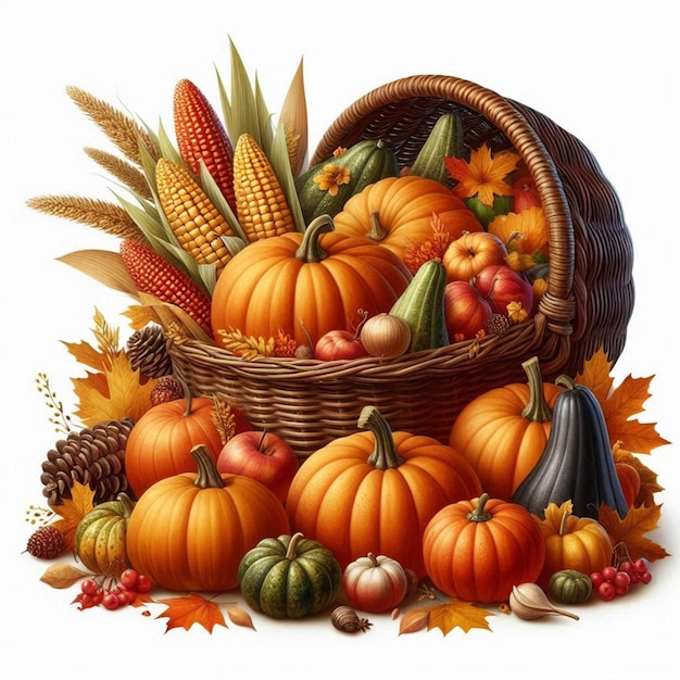 Bountiful Harvest Abundance of Pumpkins Gourds and More Vibrant Clipart and Vector Illustration