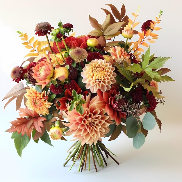 Bouquet of autumn flowers with dahlias and chrysanthemums