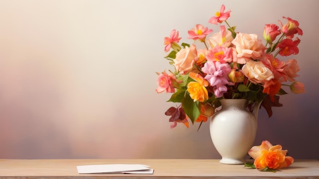 A bouquet of beautiful flowers in a vase on the table