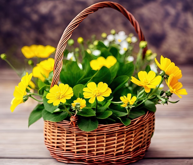 Bouquet of beautiful flowers on wooden background