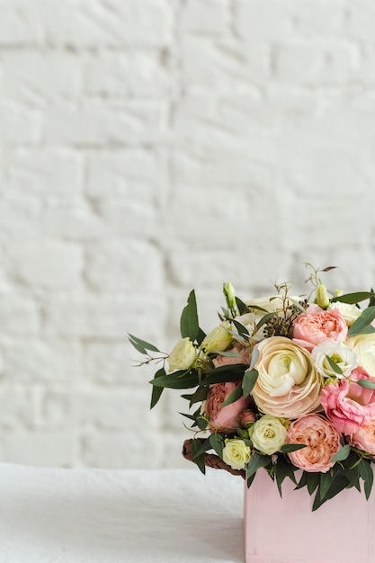 Bouquet of beautiful rose and white flowers