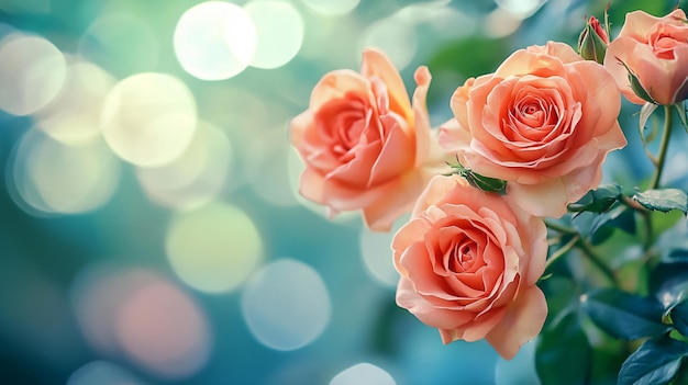 Bouquet of Beautiful Roses on Blurred Background