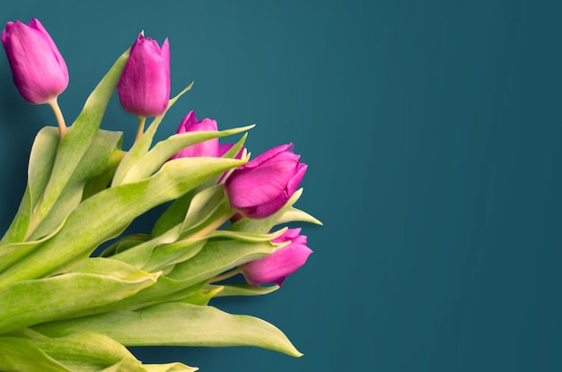 Bouquet of beautiful tulips on wooden background Tulips on old boards