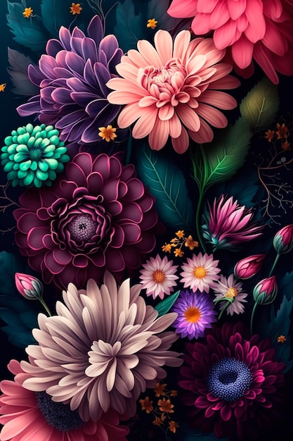 Bouquet of colorful flowers floral background