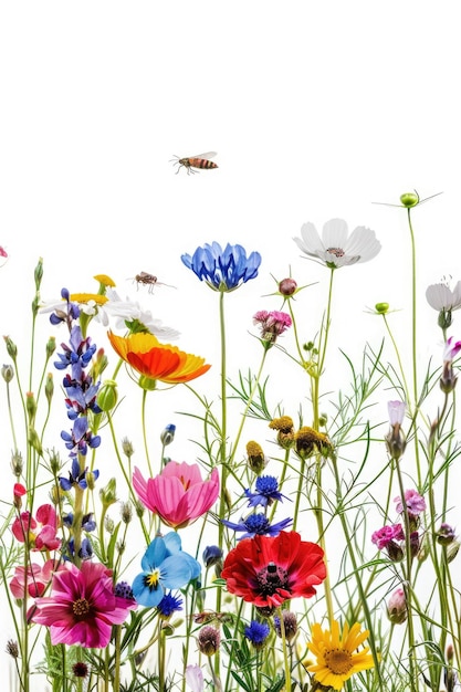 Photo a bouquet of colorful flowers growing in lush green grass