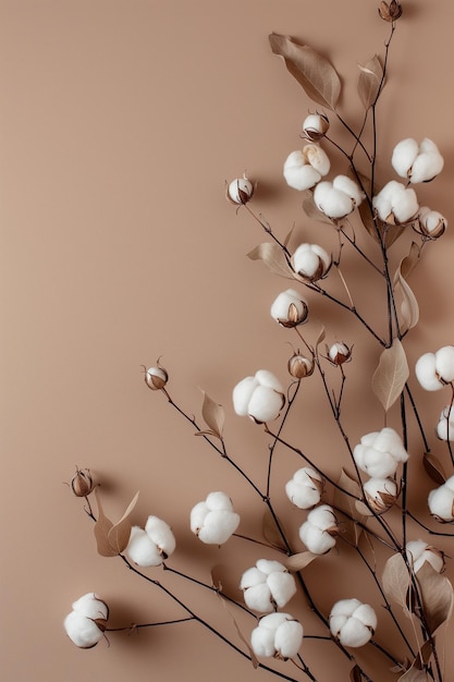 a bouquet of cotton flowers with a pink background