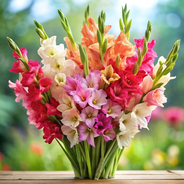 Bouquet of cultivated flowers in a vase Daisies and lilies Phlox and dahlias