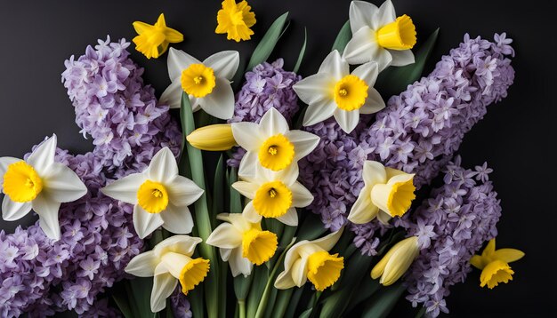 a bouquet of daffodils with a white daffodil in the background