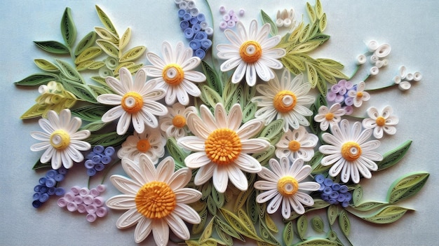 A bouquet of daisies is displayed on a piece of paper.