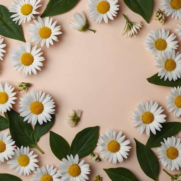 A bouquet of daisies is placed on a pink background Ai generated