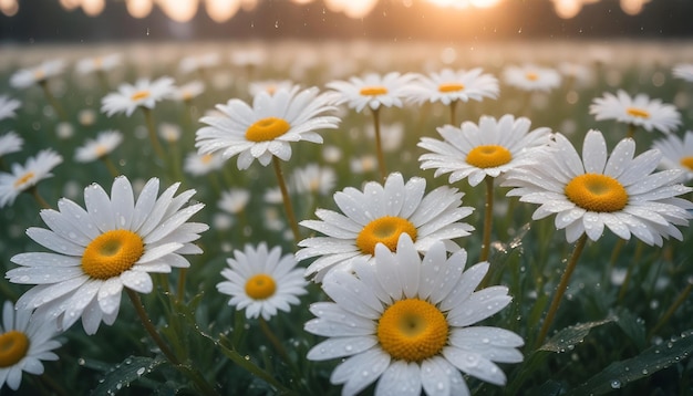 a bouquet of daisies with a pink background