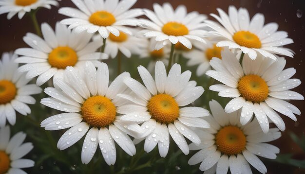 a bouquet of daisies with water drops on them