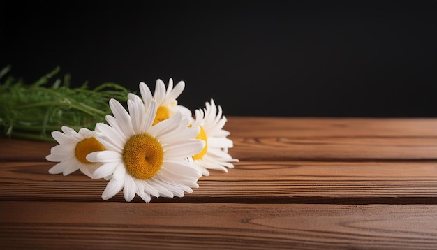 a bouquet of daisies on a wooden table