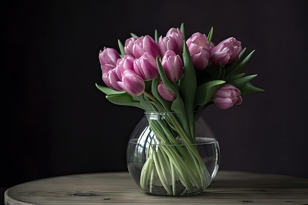 A bouquet of delicate spring tulips in a vase