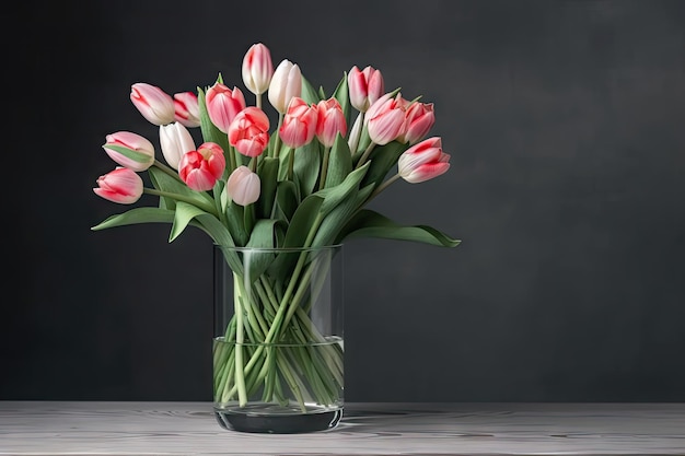 A bouquet of delicate spring tulips in a vase