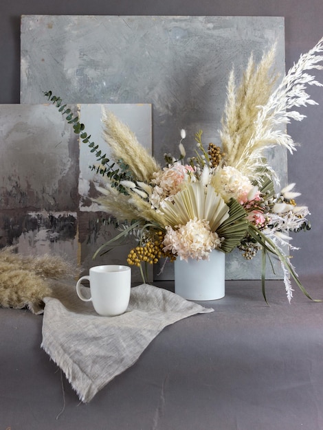 Bouquet of dried flowers in a vase