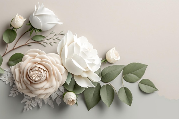 A bouquet of flowers on a beige background