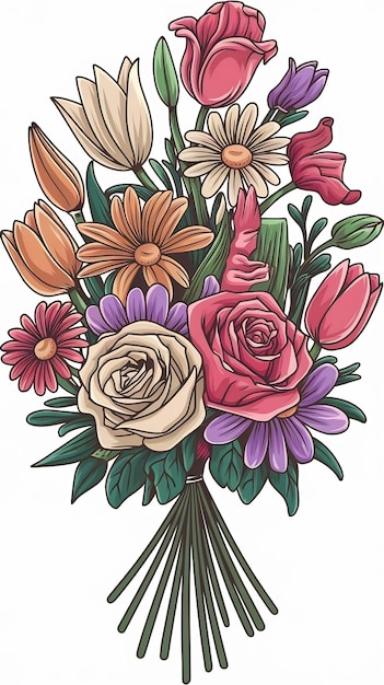 Photo bouquet of flowers cartoon style