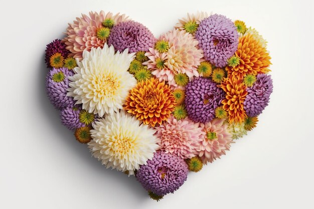 A bouquet of flowers chrysanthemums in the shape of a heart