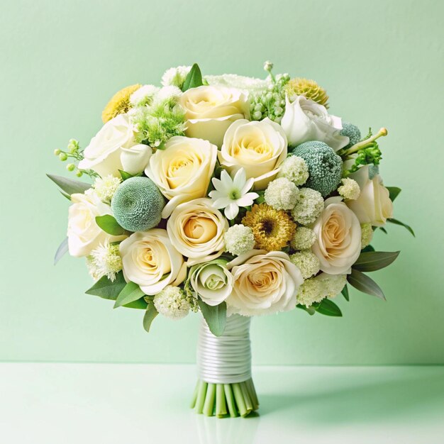 Photo a bouquet of flowers is shown with a green background