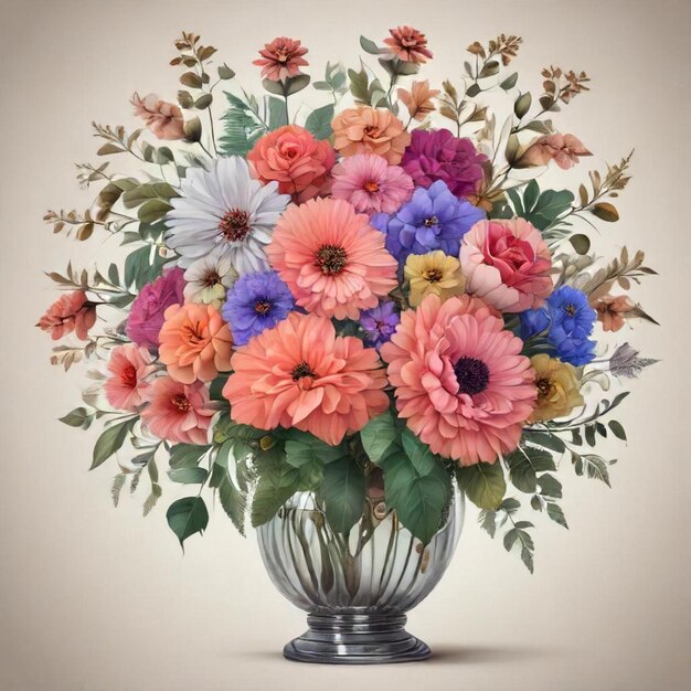 a bouquet of flowers is in a vase with a brown background