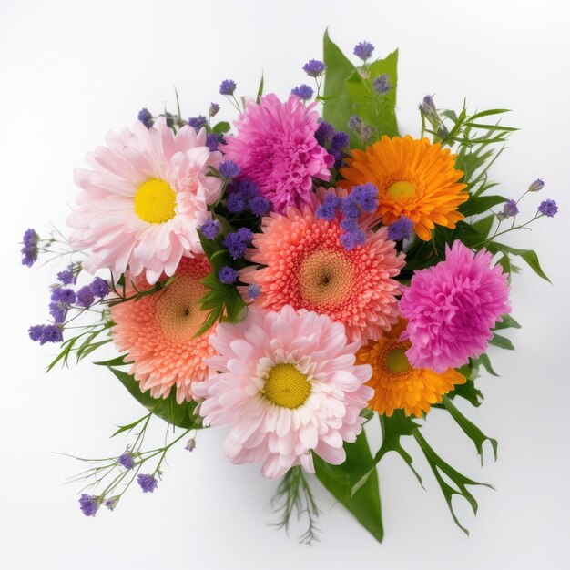 A bouquet of flowers is on a white background.