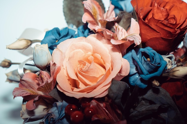 Bouquet of flowers in a paper box