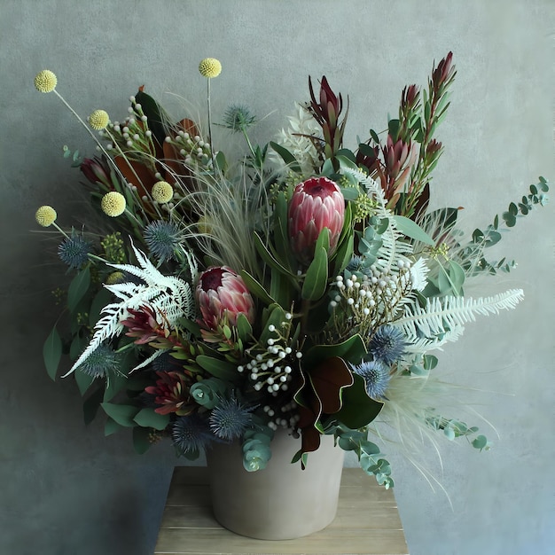 Photo a bouquet of flowers and plants on a table