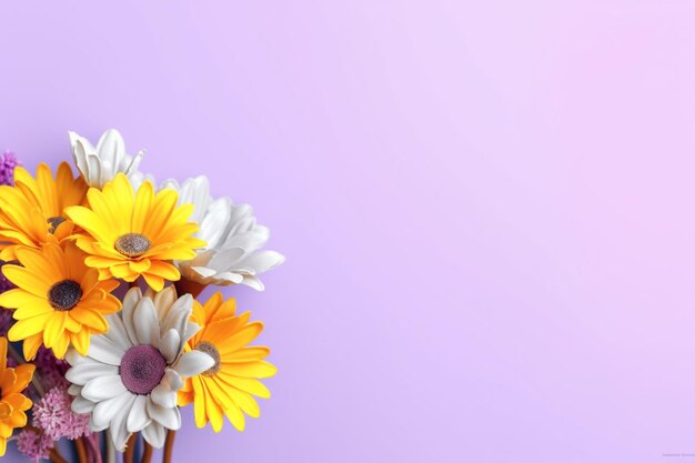 A bouquet of flowers on a purple background