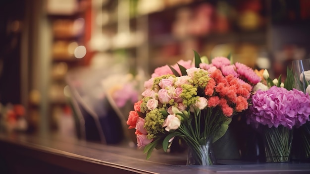 A bouquet of flowers in a store