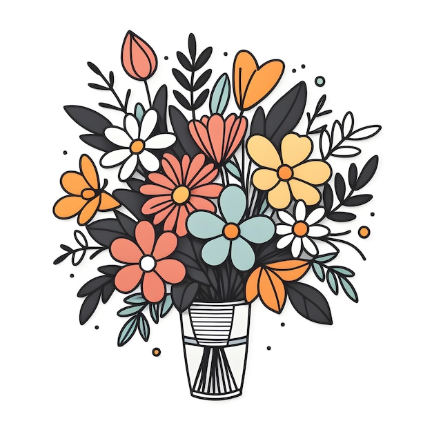 Bouquet Of Flowers In A Vase Vector Illustration