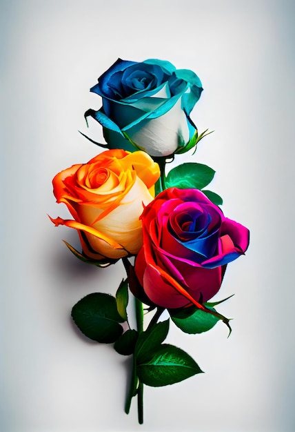 Bouquet of flowers on white background isolated bright colors rainbow roses